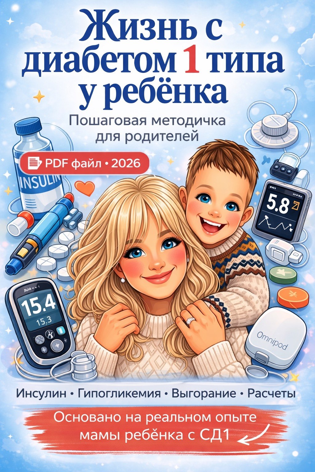 Книга про сахарный диабет 1 типа — обложка книги Милы Жизнь с Диабетом 1 типа у ребенка
